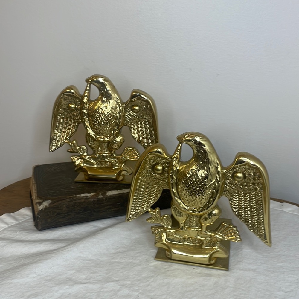 Vintage Solid Brass Eagle Bookends Baldwin